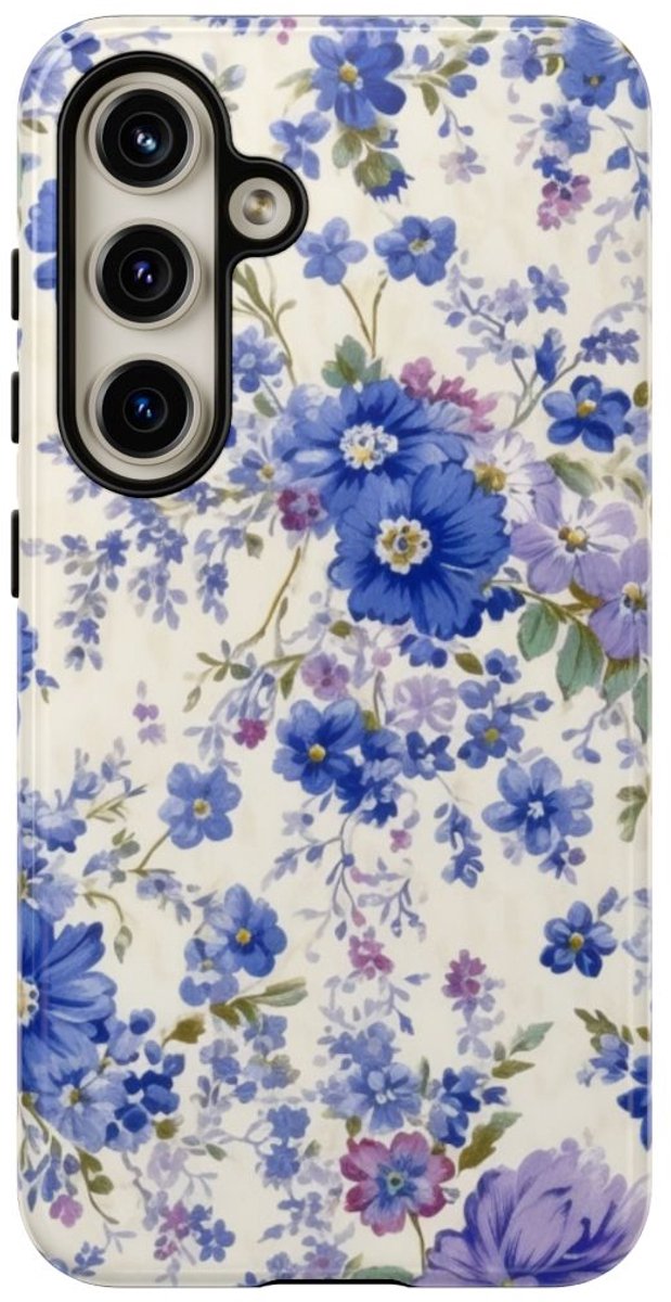 Blauw-Paars Bloemenpatroon – Telefoonhoesje Geschikt voor Samsung Galaxy S24