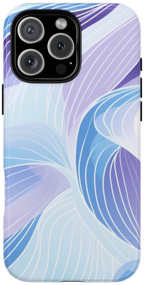 Blauw-Paarse Abstracte Golfpatronen – Telefoonhoesje Geschikt voor iPhone 16 Pro Max