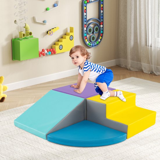COSTWAY 4 stuks. Schuimbouwstenen, reuzenbouwstenen om te ravotten en te klimmen, zachte schuimbouwstenen, grote bouwstenen, bouwblokken voor kleuters, baby's en schoolkinderen van COSTWAY — afbeelding 2