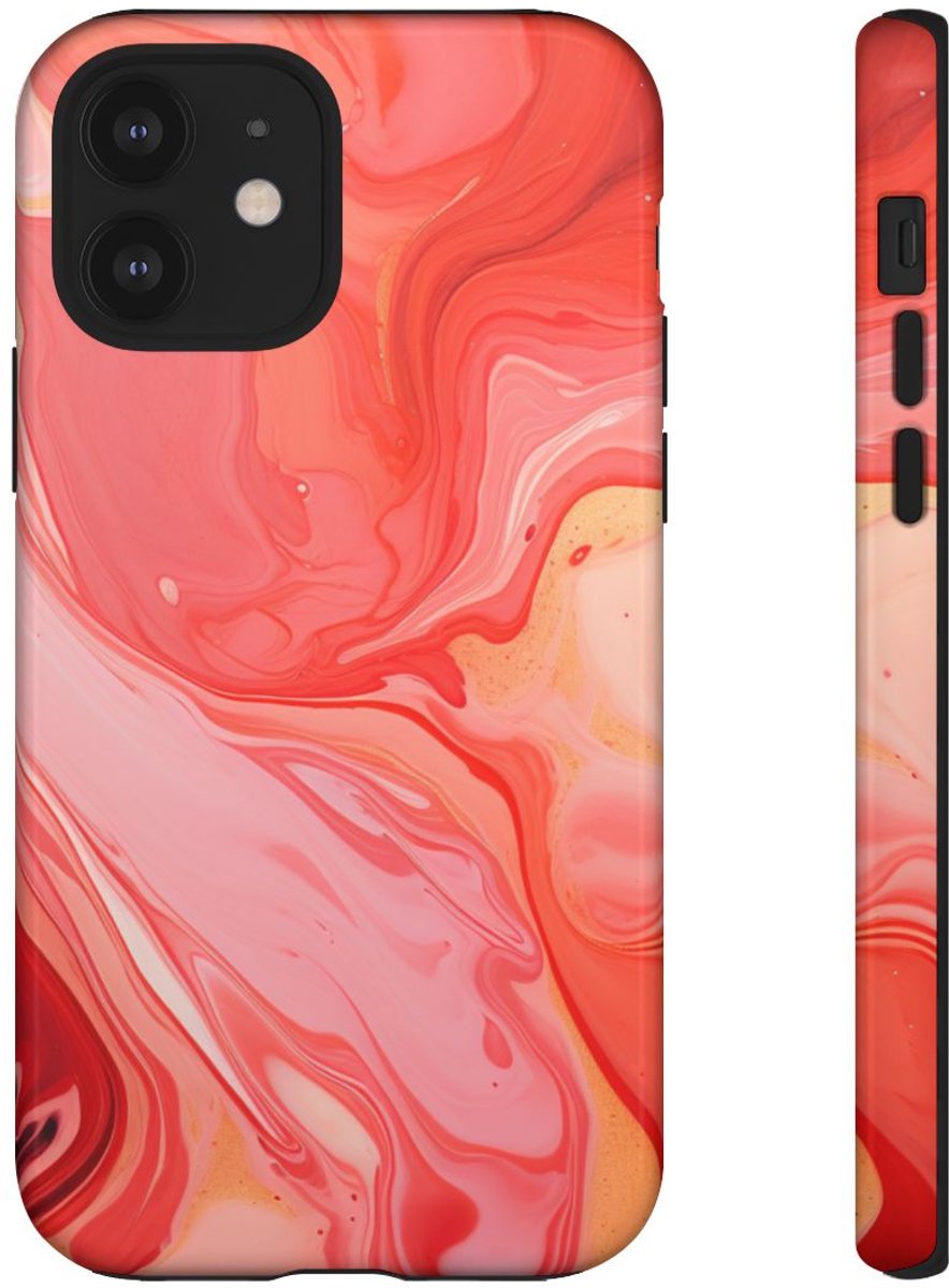 Koraalrode Abstracte Krullen – Telefoonhoesje Geschikt voor iPhone 12