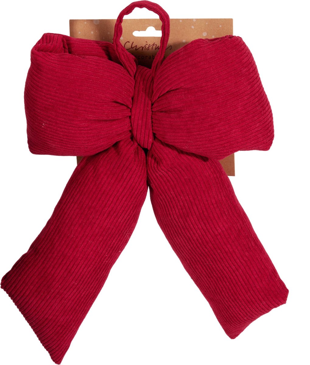 Home & Styling Kerstdecoratie/Kersthanger Velvet Strikken - Set van 4 stuks - 11x22cm - Rood
