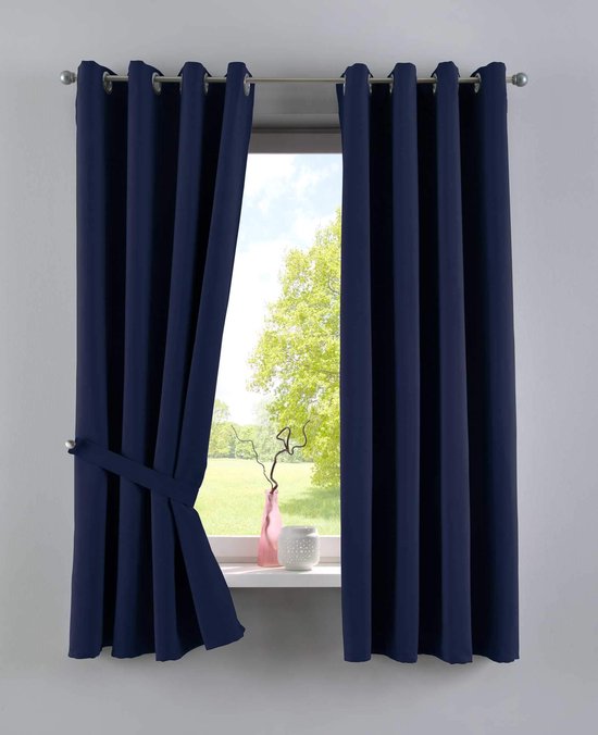 Blumtal Set van 2 gordijnen, verduisteringsgordijn, ondoorzichtig, elegant gordijn met oogjes voor de slaapkamer, 138 x 117 cm, Dark Ocean Blue, blauw