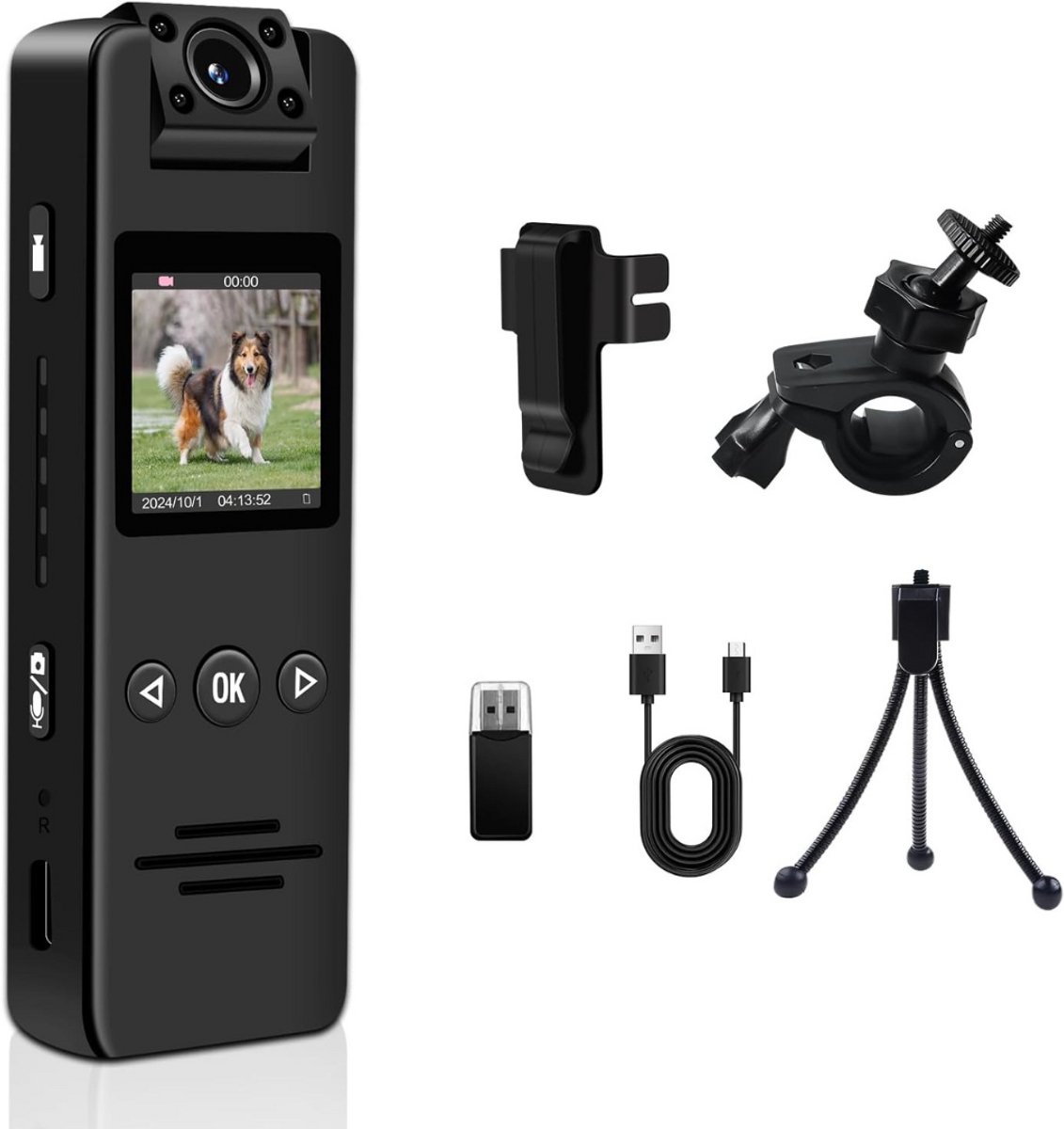 ApexArte® Bodycam - Action Cam - Bewegingsdetectie - 180º Draaibare Lens - Bodycam Politie - Spycam - Zwart
