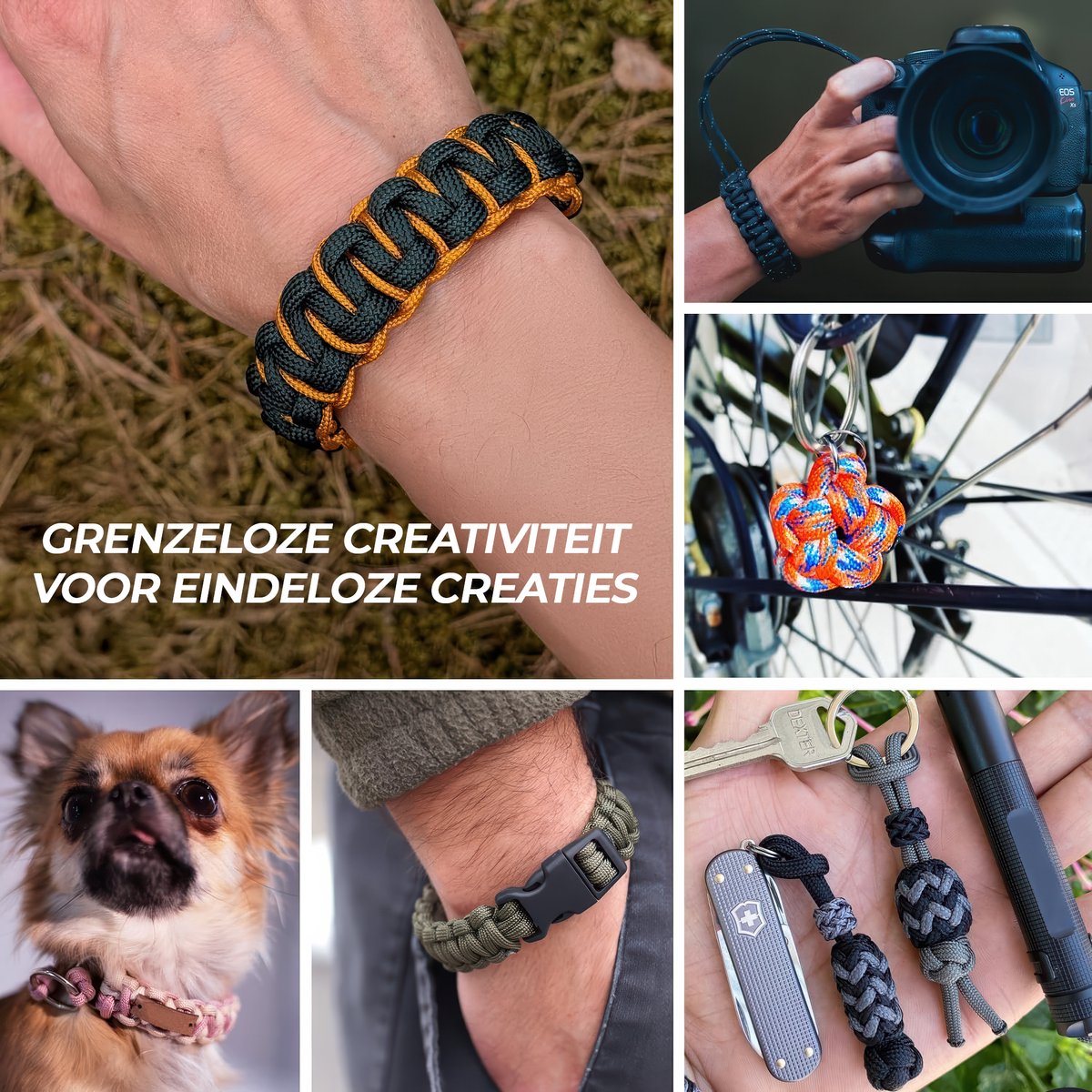 100 meter Paracord Pakket met 355 Accessoires - 33 Kleuren 4mm/2mm Parakoord 550, Karabijnhaken, Naaldenset, Bedels, Klikgesp, Kralen - Parachute Koord Knutselpakket Set - Knutselen Touw voor Volwassen, Kinderen, Meisjes - Sieraden/Armbandjes Maken — afbeelding 9