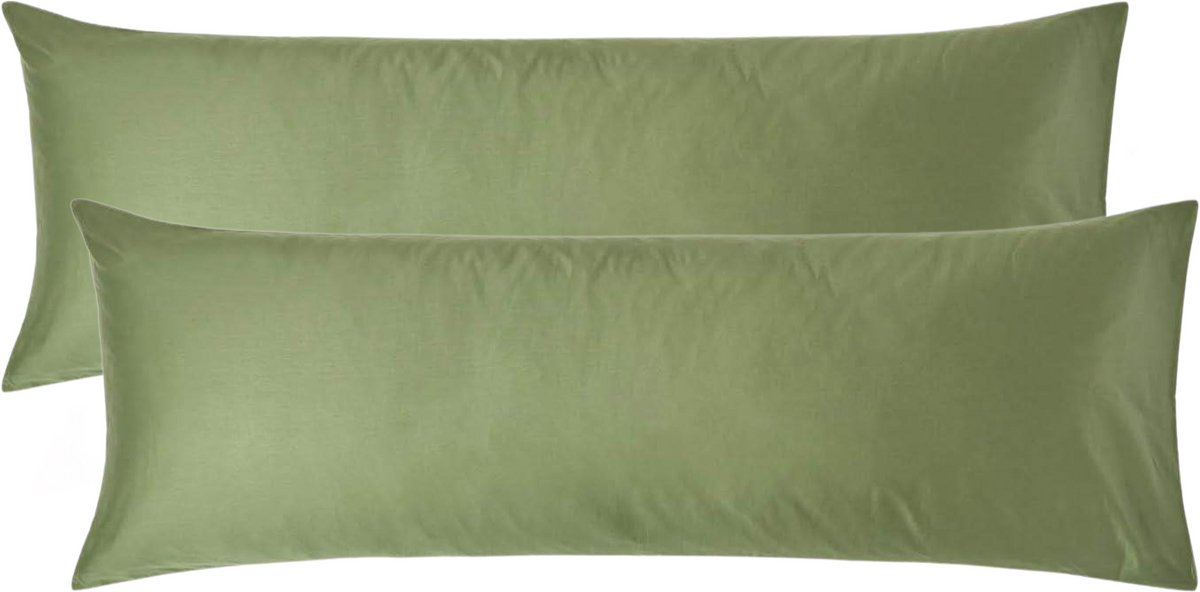 Homescapes Biologisch Kussensloop 50x140 cm Langwerpig – Set van 2 – Mosgroen – 100% Egyptisch Katoen Satijn – Draaddichtheid 400