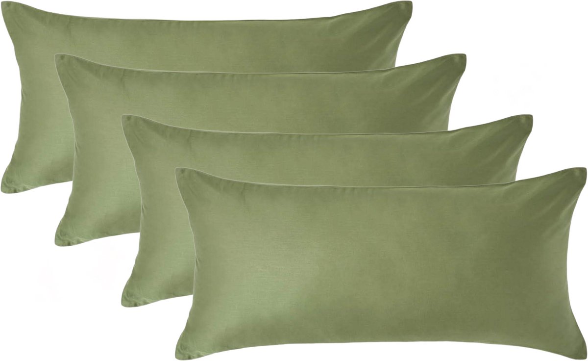 Homescapes Biologisch Kussensloop 40x80 cm – Set van 4 – Mosgroen – 100% Egyptisch Katoen Satijn – Draaddichtheid 400