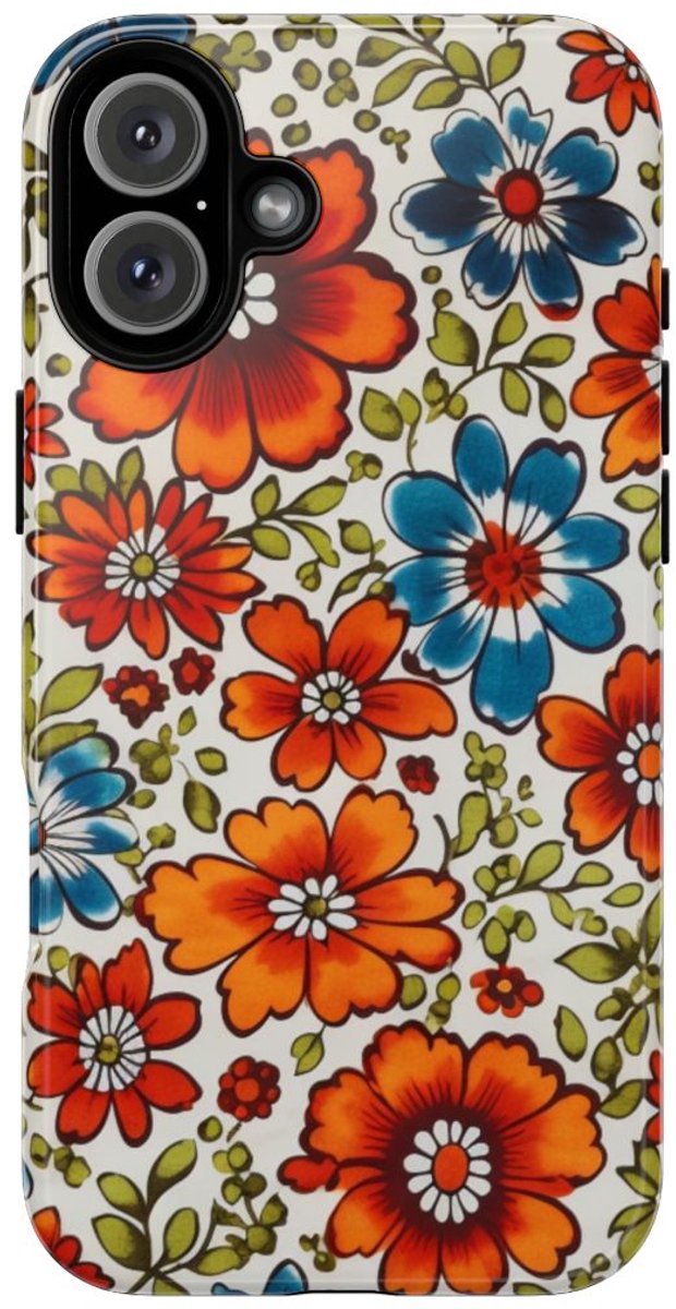 Vrolijk Oranje-Blauw Bloemenpatroon – Telefoonhoesje Geschikt voor iPhone 16 Plus