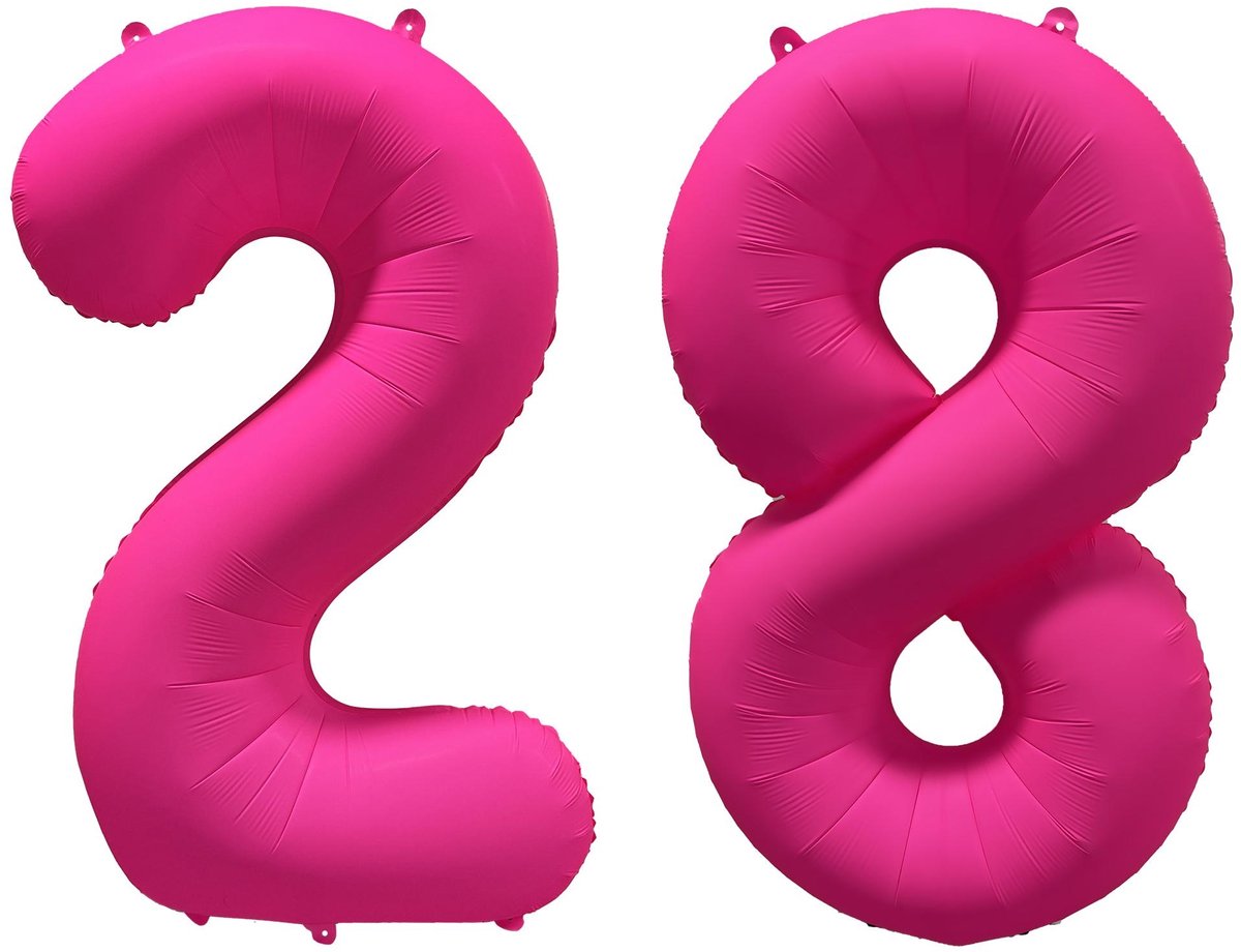 Folieballon 28 jaar - Neon Roze - 86 cm