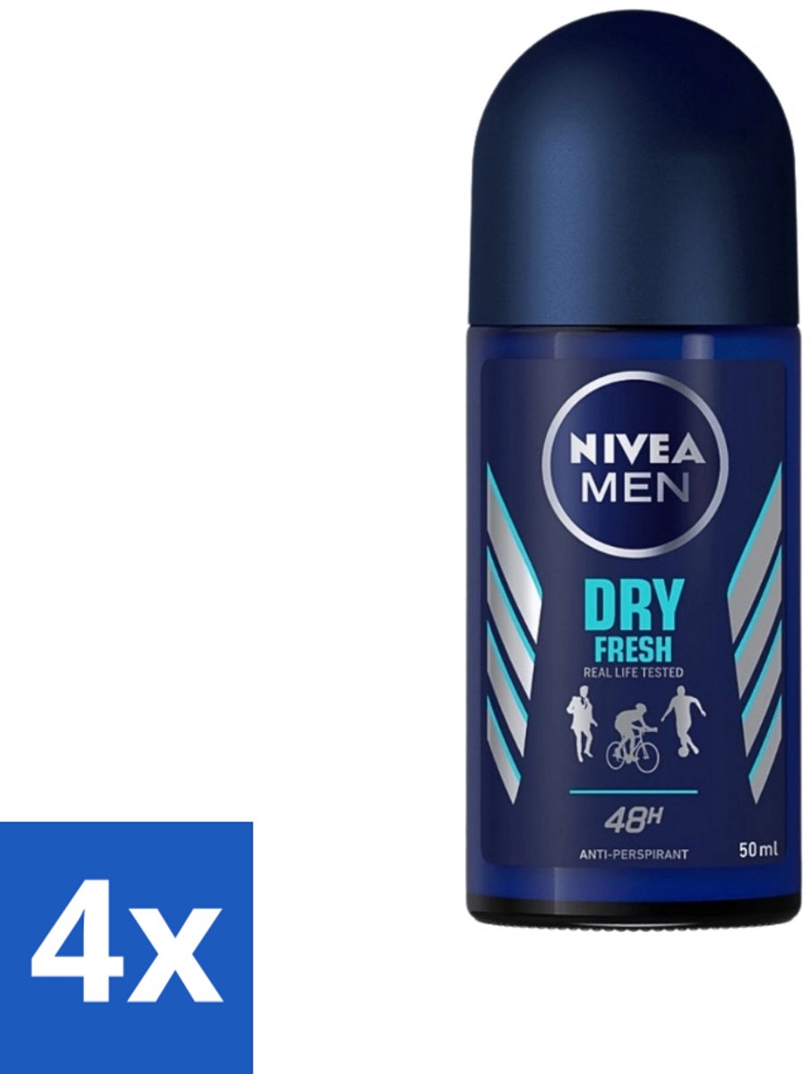 4 x Nivea - Men - Deodorant - Roller - Dry Fresh - 48 Uur Lang Werkend - 50 ml - NIVEA MEN Deodorant Roller - Anti-transpirant - 48 Uur Bescherming - Alcoholvrij - Frisheid