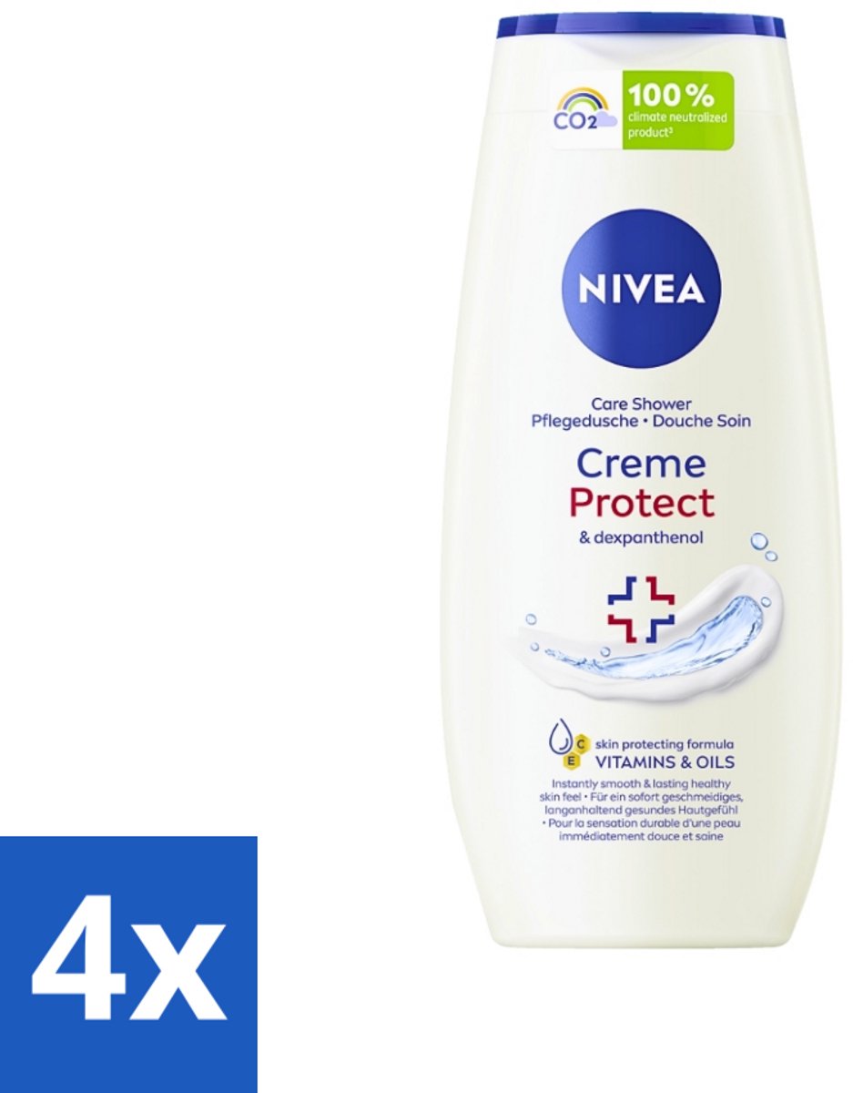 4 x Nivea - Douchegel - Crème Protect & Dexpantenol - Unieke Nivea Crème Geur - 250 ml - Douchegel - Huidverzorging - Vitamine C - Vitamine E - Dexpanthenol