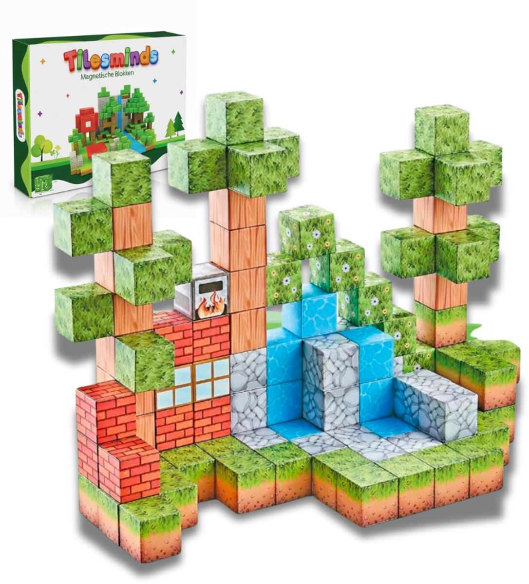 TilesMinds® - Magnetische blokken - 104 stuks - Magnetic cubes - Magnetisch bouwspeelgoed - Magnetisch speelgoed - Magnetic tiles - Magneten speelgoed - Montessori speelgoed - Educatief speelgoed - Magnetische bouwstenen - Craft je eigen wereld
