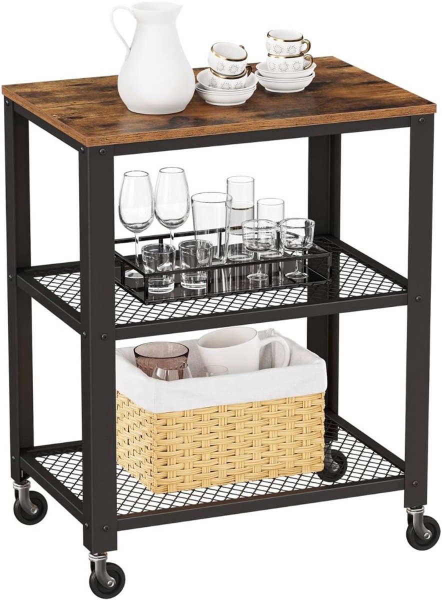 Thuys – Roltafel – Wielen Roltafel – Keukentrolley – 60 x 77 x 40cm – Donkerbruin