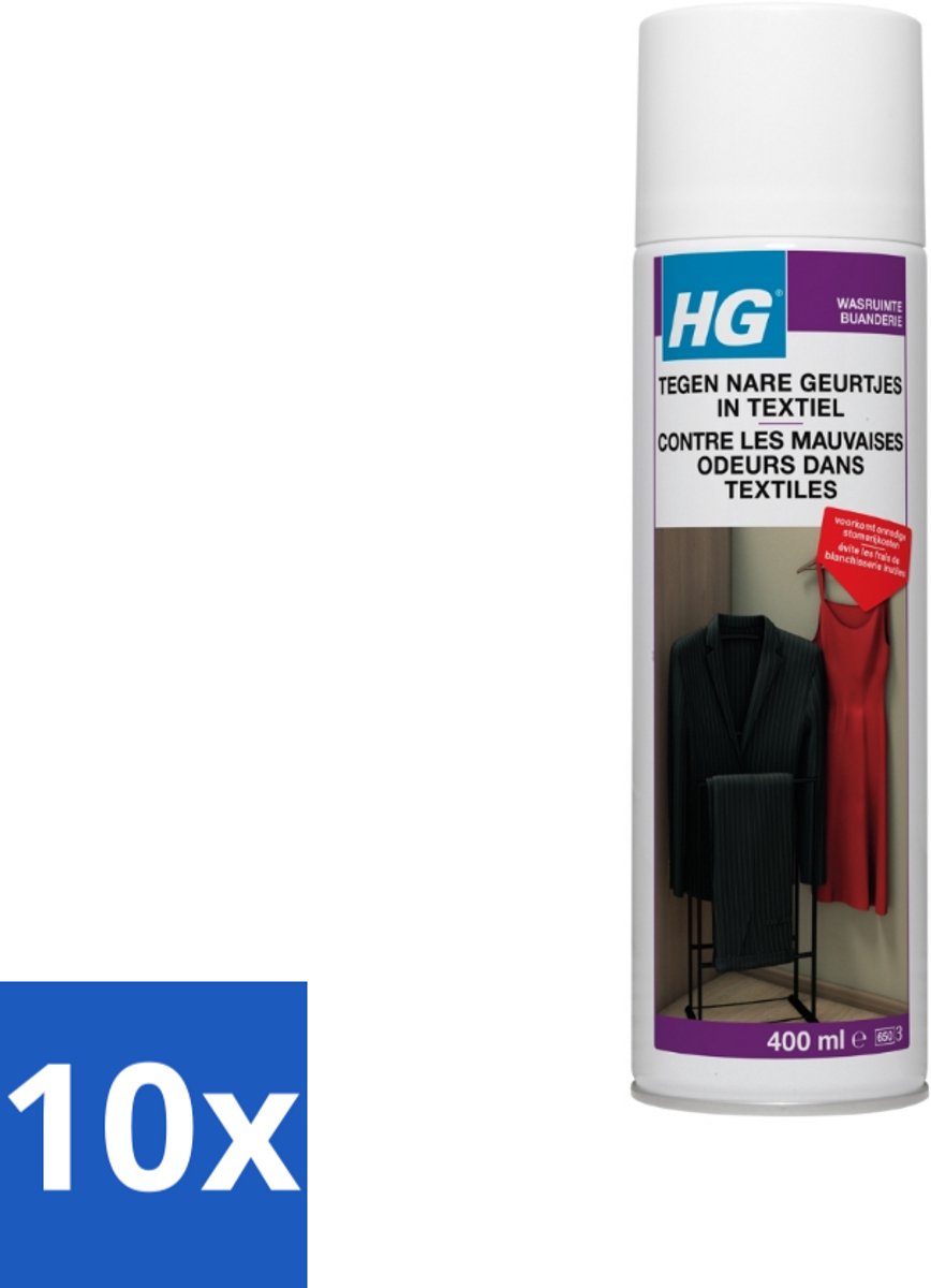 10 x HG Tegen Nare Geurtjes In Textiel 400 ml - Geurverwijdering Textiel - Stankmoleculen Oplossen - Textiel Reinigen - Geur In Kleding - Geur In Gordijnen