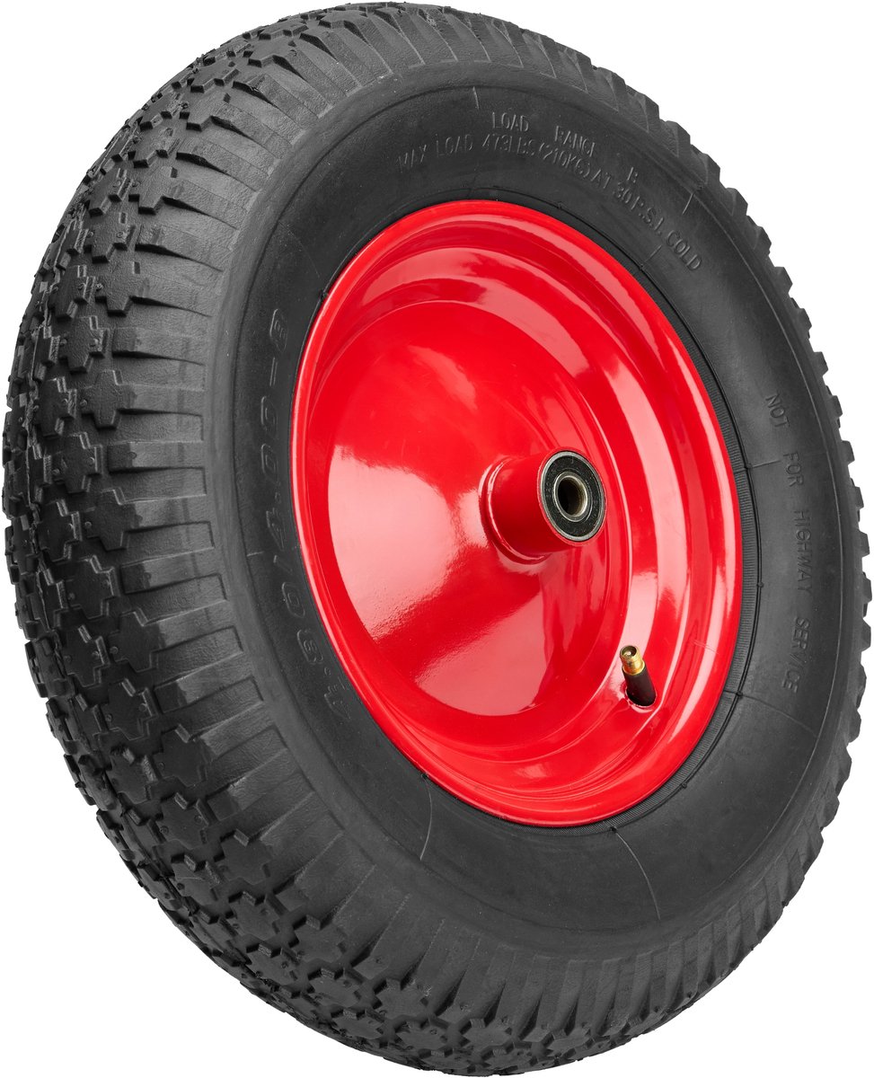 GARRONDA - Vervangwiel Kruiwagen 4.80/4.00-8 Kruiwagenwiel Ø 390 mm Luchtband 2PR Band tot 100 kg met As Stalen Velg Kogellager voor Tuinwagen Erf Bouwplaats GD-0163, Zwart-Rood