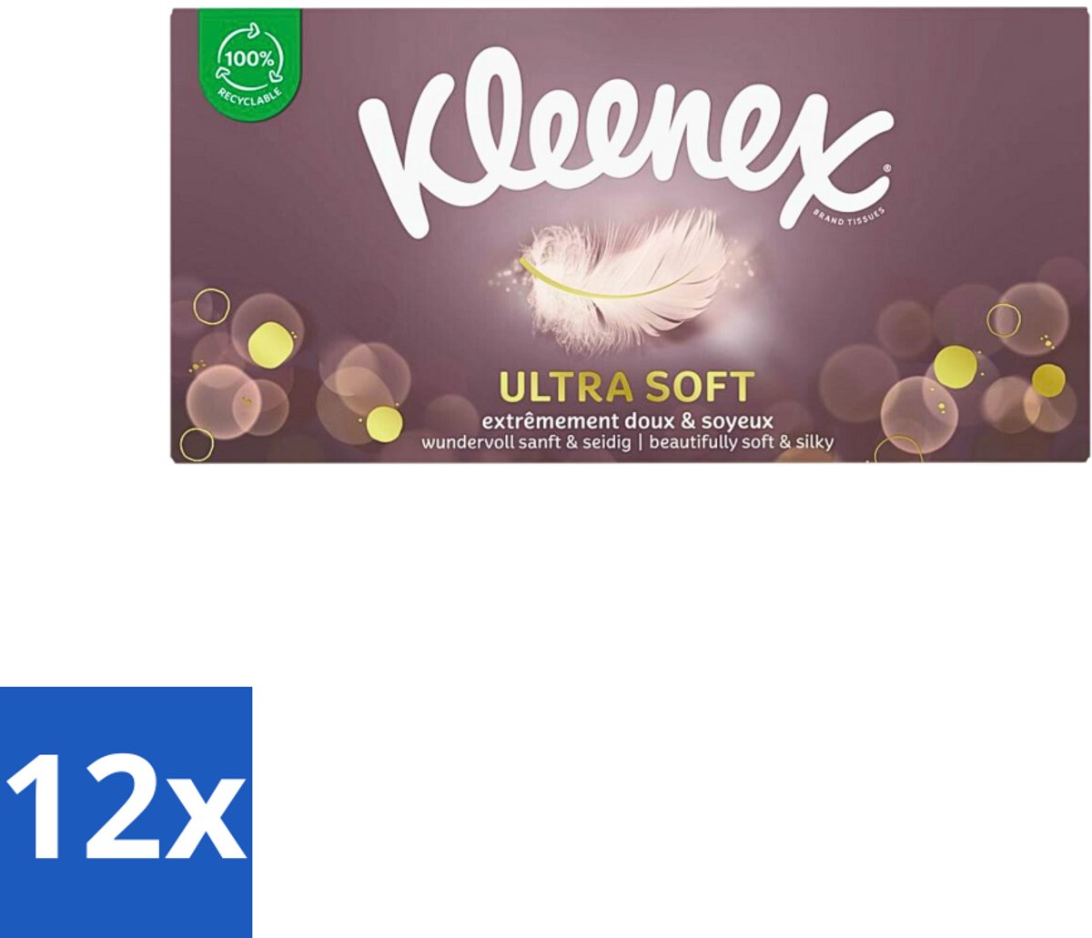 12 x Kleenex Tissues Ultra Soft 64 stuks per verpakking - Kleenex Ultrasoft Tissues - Zachte Tijden - Verkoudheid - Gezicht Opfrissen - Gevoelige Huid