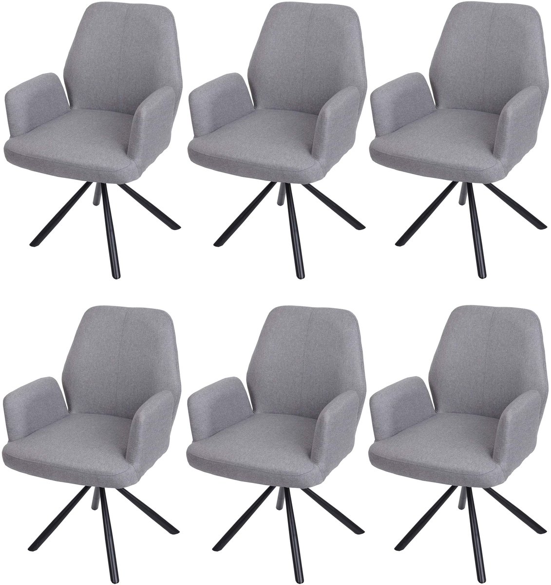 MCW Set van 6 eetkamerstoelen MCW-H71, keukenstoel fauteuil stoel, draaibare auto positie stof / textiel staal ~ lichtgrijs