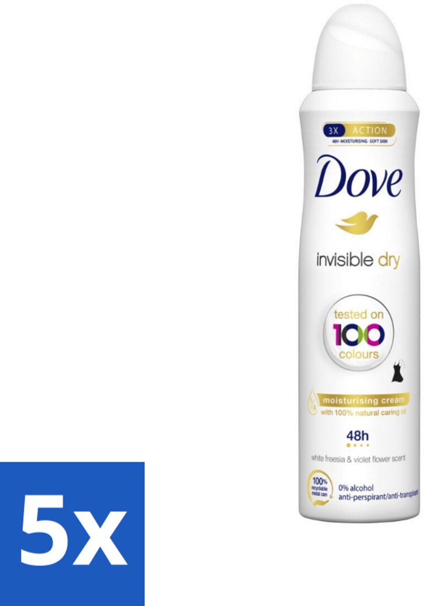 5 x Dove - Deodorant - Spray Invisible Dry - Onzichtbare bescherming - 250 ml - Onze Zichtbare Vlekken - Onzichtbare Frisheid - Deodorant Spray - Zweet En Geur Bescherming - 250 Ml Deodorant