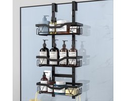 Hangende Doucheplank 3 Laags - Roestvrij Staal Doucherek Zonder Boren - Badkamer Opslag voor Shampoo, Douchegel en Zeep - Zwart