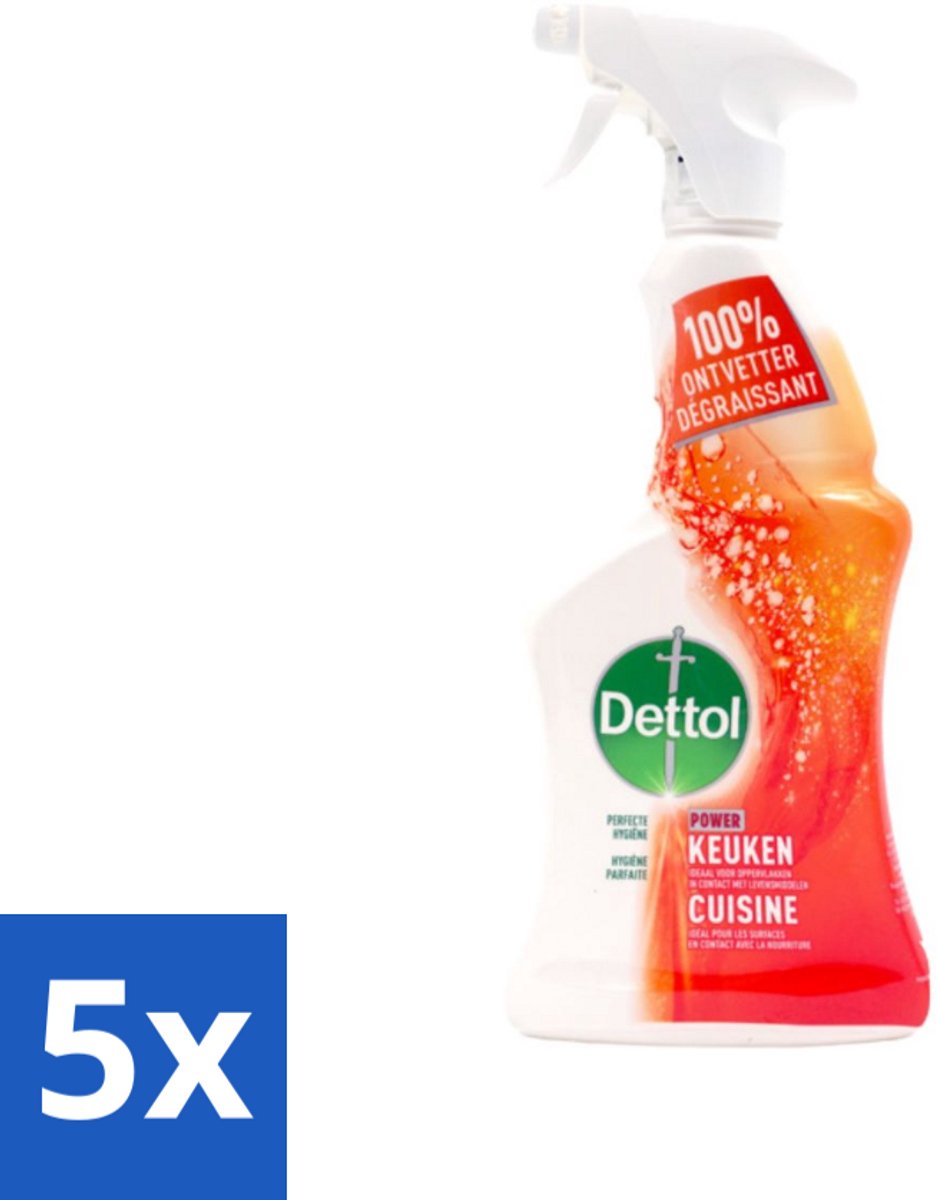 5 x Dettol Power Keukenreiniger Spray 500 ml - Keukenreiniger - Vetverwijderaar - Vuilverwijderaar - Hygiëne - Schone Keuken