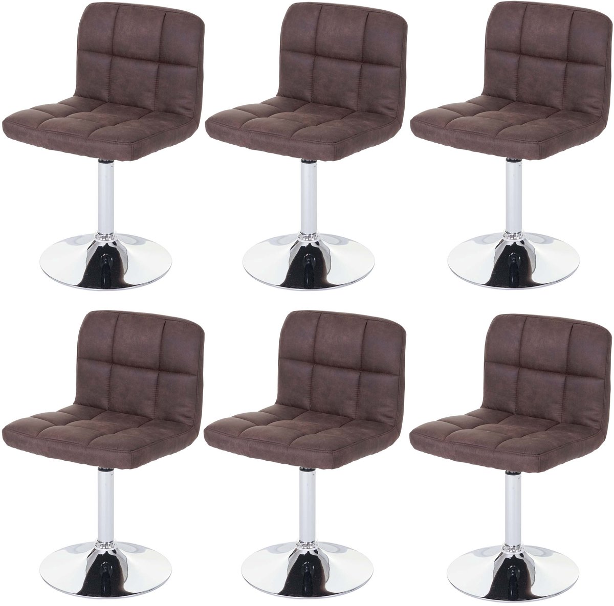MCW Set van 6 eetkamerstoelen Kavala, draaistoel, imitatie suède chroom ~ vintage donkerbruin
