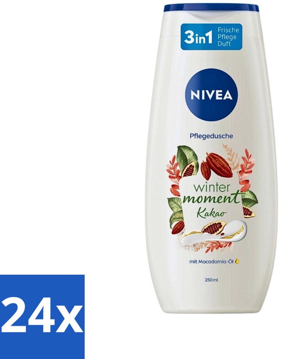 24 x Nivea - Douchegel - Winter Moment Cacao - 250 ml - Douchegel - Winter Moment - Cacao - Verzorgende Douchegel - Macadamia-olie