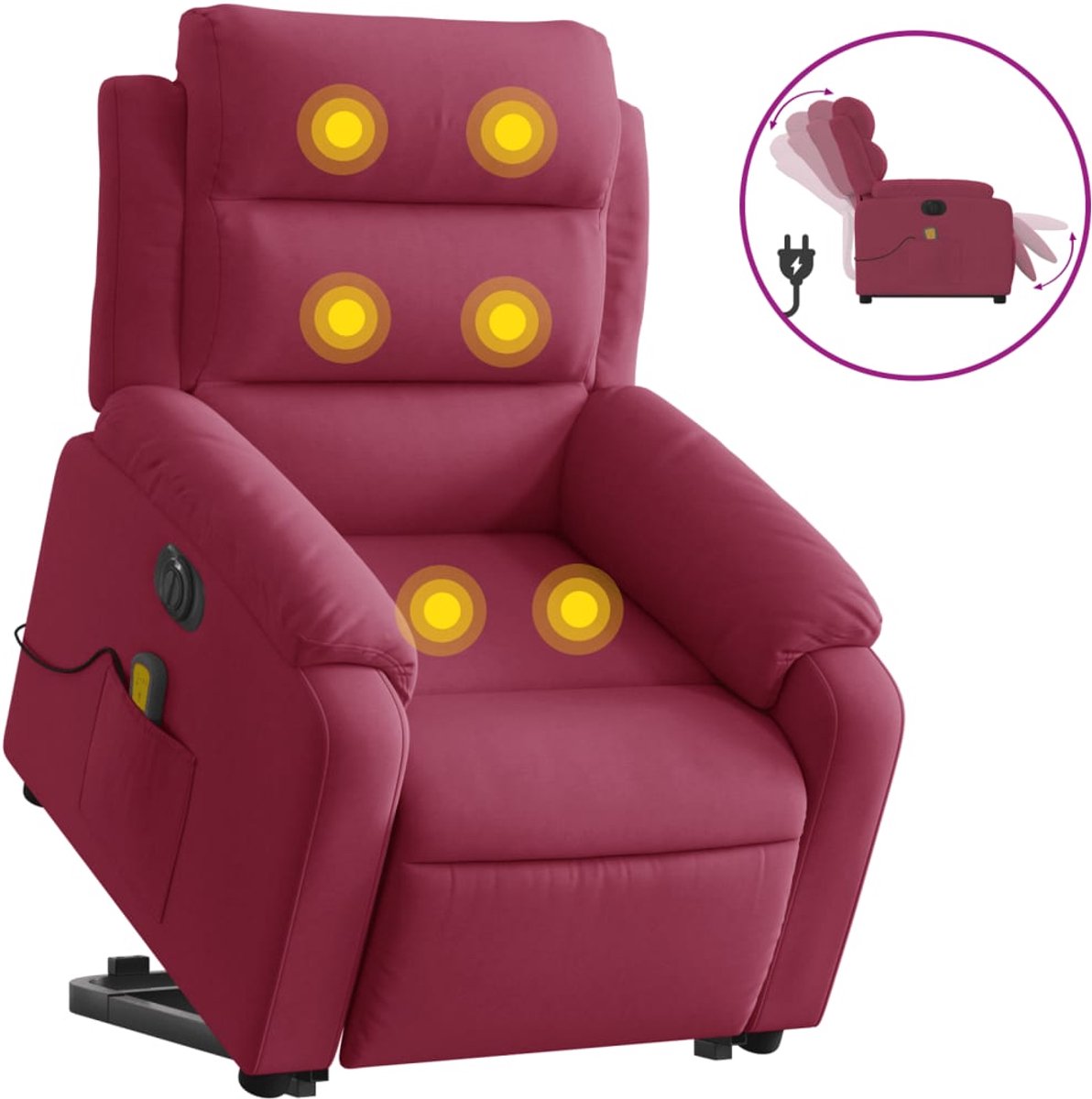 vidaXL Sta-op-massagestoel - elektrisch - verstelbaar - fluweel - wijnrood