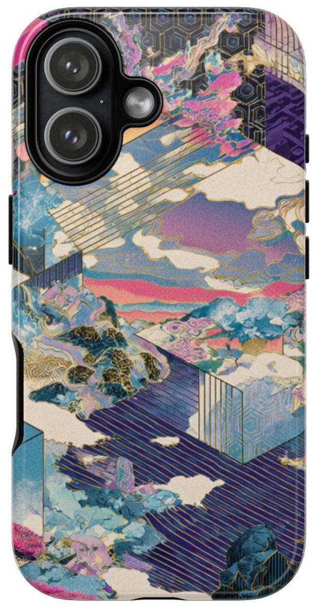Abstracte Geometrische Landschap met Roze Bomen – Telefoonhoesje Geschikt voor iPhone 17