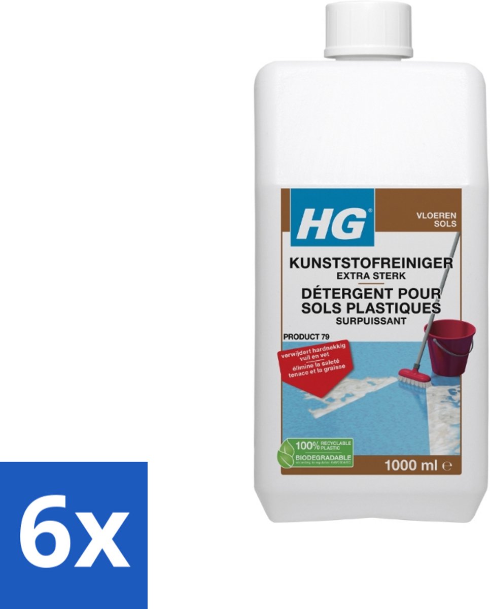 6 x HG Kunststofreiniger Extra Sterk 1 liter - Kunststofvloer Reiniger - Vloerreiniger - Hardnekkig Vuil - Vet Verwijderen - Vinyl Vloer