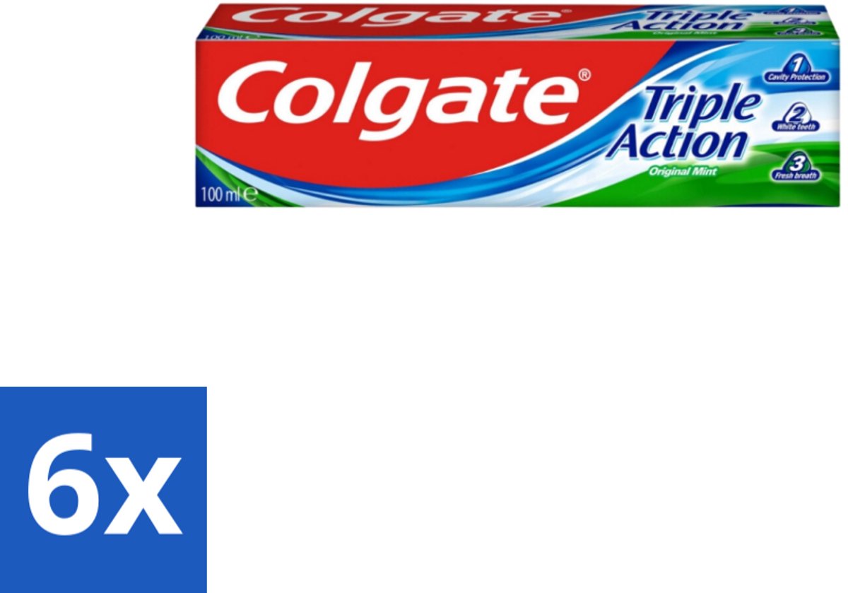 6 x Colgate Tandpasta Triple Action 100 ml - Tandpasta - Gaatjes - Wittere Tanden - Frisse Adem - Mondverzorging
