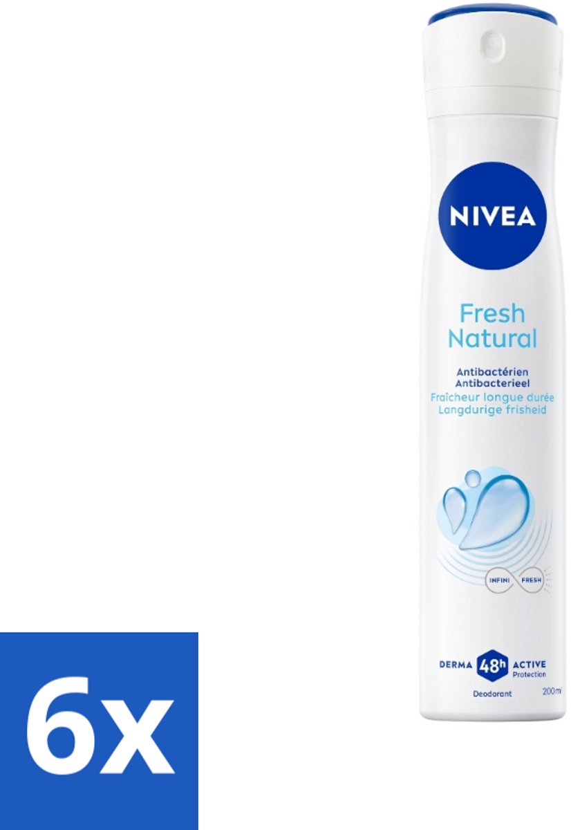 6 x Nivea - Deospray - Men - Fresh Natural - 48 Uur Lang Werkend - 200 ml - 48 Uur Bescherming - Anti-transpirant - Zweet - Geur - Frisheid
