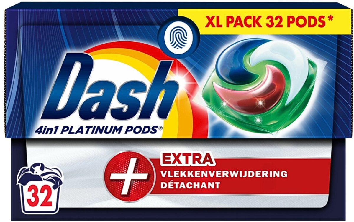 Dash - 4in1 Pods +Extra Vlekkenverwijderaar - Wasmiddelcapsules - Intensieve Reiniging - 32 Wasbeurten - 1 stuk