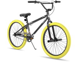 Joystar Brockway BMX-fiets - 24 inch - Handrem - Remmen - Achter V-brake - Pegs - Geel - Geschikt voor buitenactiviteiten in de lente