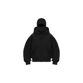 Cagoule Unisexe Double Couche Zippée - Sweat à Capuche Coupe-vent Noir, Style Hip-hop - 3