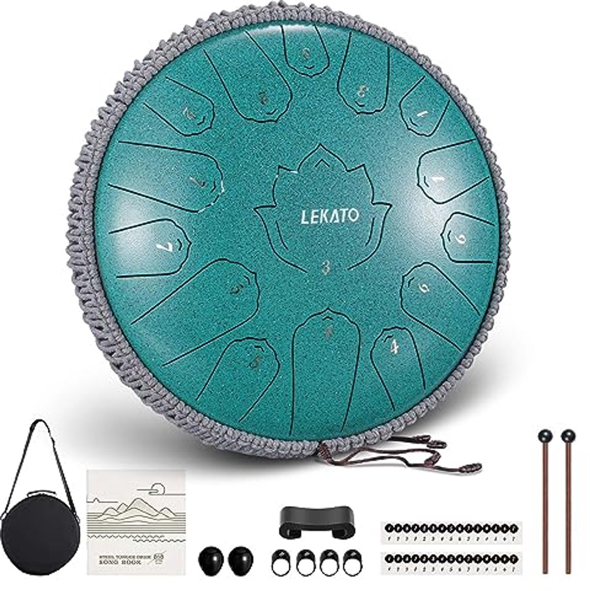 15 Noten C-Key Handpan Tong Drum - Stalen Drum voor Meditatie & Educatie - Geschenken Kit voor Beginners en Gevorderden in Malachiet Groen