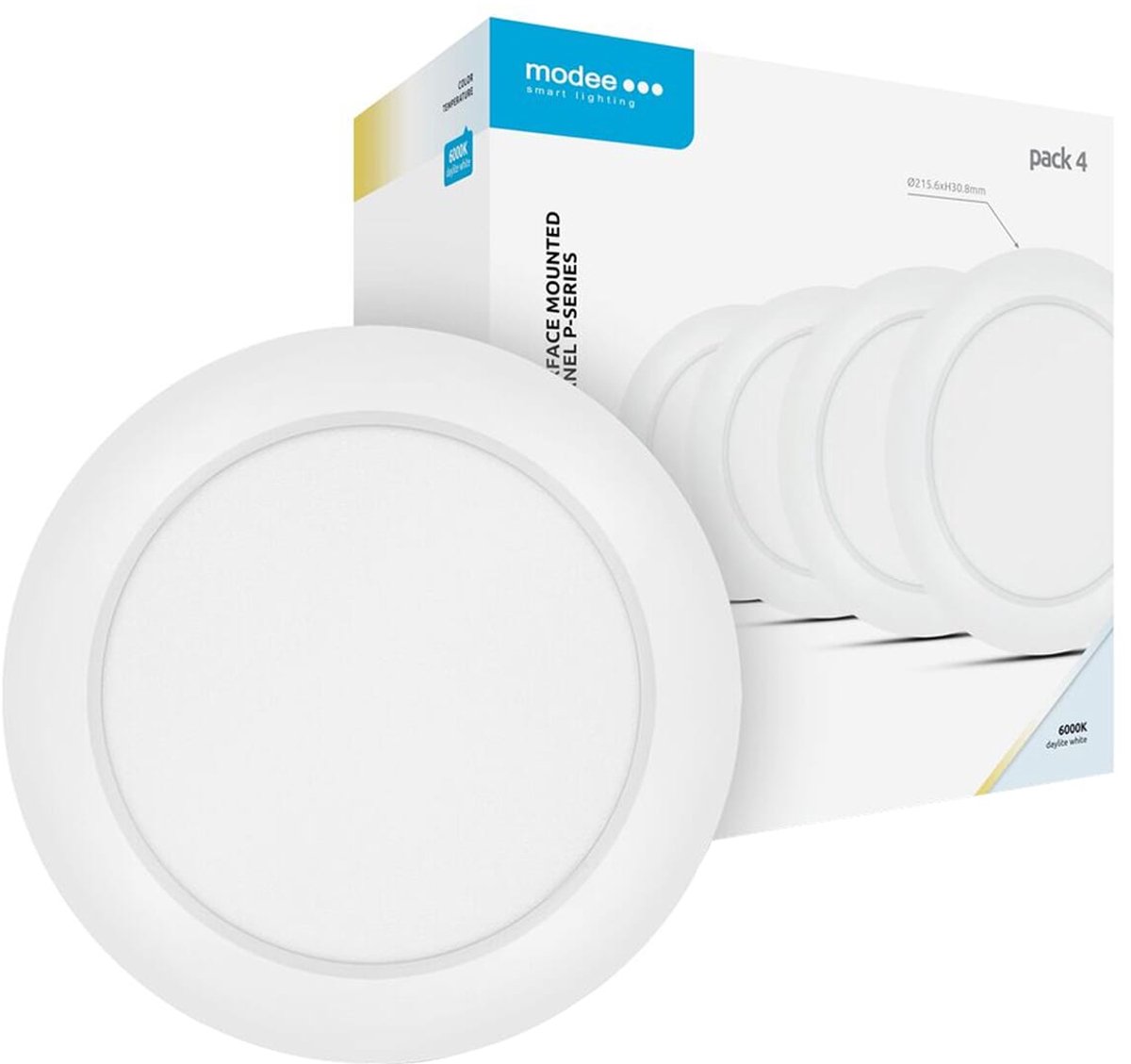 Modee LED Paneel Rond Opbouw - 18W - 1980lm - 21.5x3cm - 4000K - Neutraal Wit - Voor Vergaderruimte, Kantoor of Werkplaats - 4 stuks