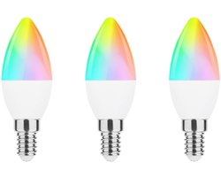 Modee Smart E14 Led Lamp met Afstandsbediening - 4.9W - Slimme Lamp - RGB en Neutraal Wit - B35 Kaarslamp - 3 Stuks