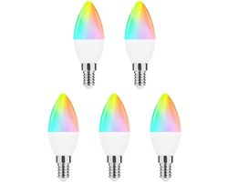 Modee Smart E14 Led Lamp met Afstandsbediening - 4.9W - Slimme Lamp - RGB en Neutraal Wit - B35 Kaarslamp - 5 Stuks