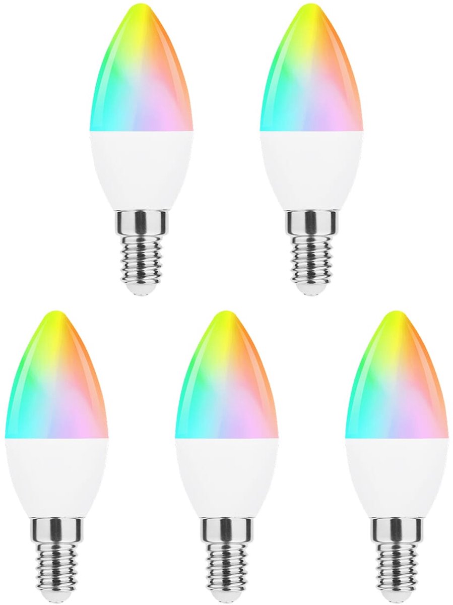 Modee Smart E14 Led Lamp met Afstandsbediening - 4.9W - Slimme Lamp - RGB en Neutraal Wit - B35 Kaarslamp - 5 Stuks