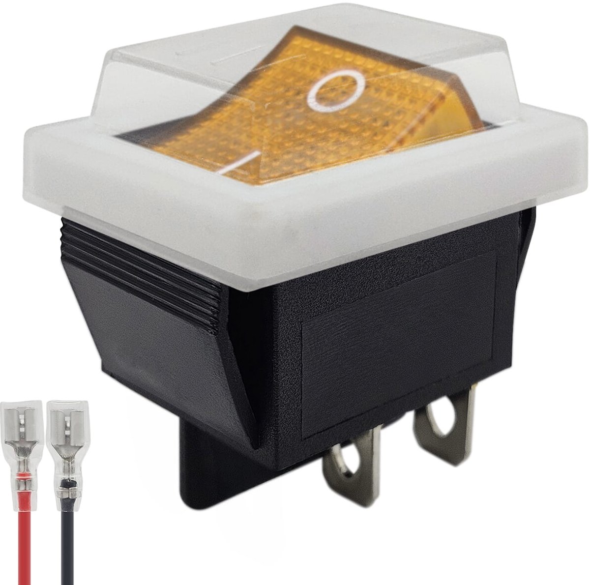 ProRide Wipschakelaar ON-OFF KCD4-202 - met Wit kapje en Aansluitkabel - 2 Polig - 250V/16A - 30x22mm - Oranje zonder lampje