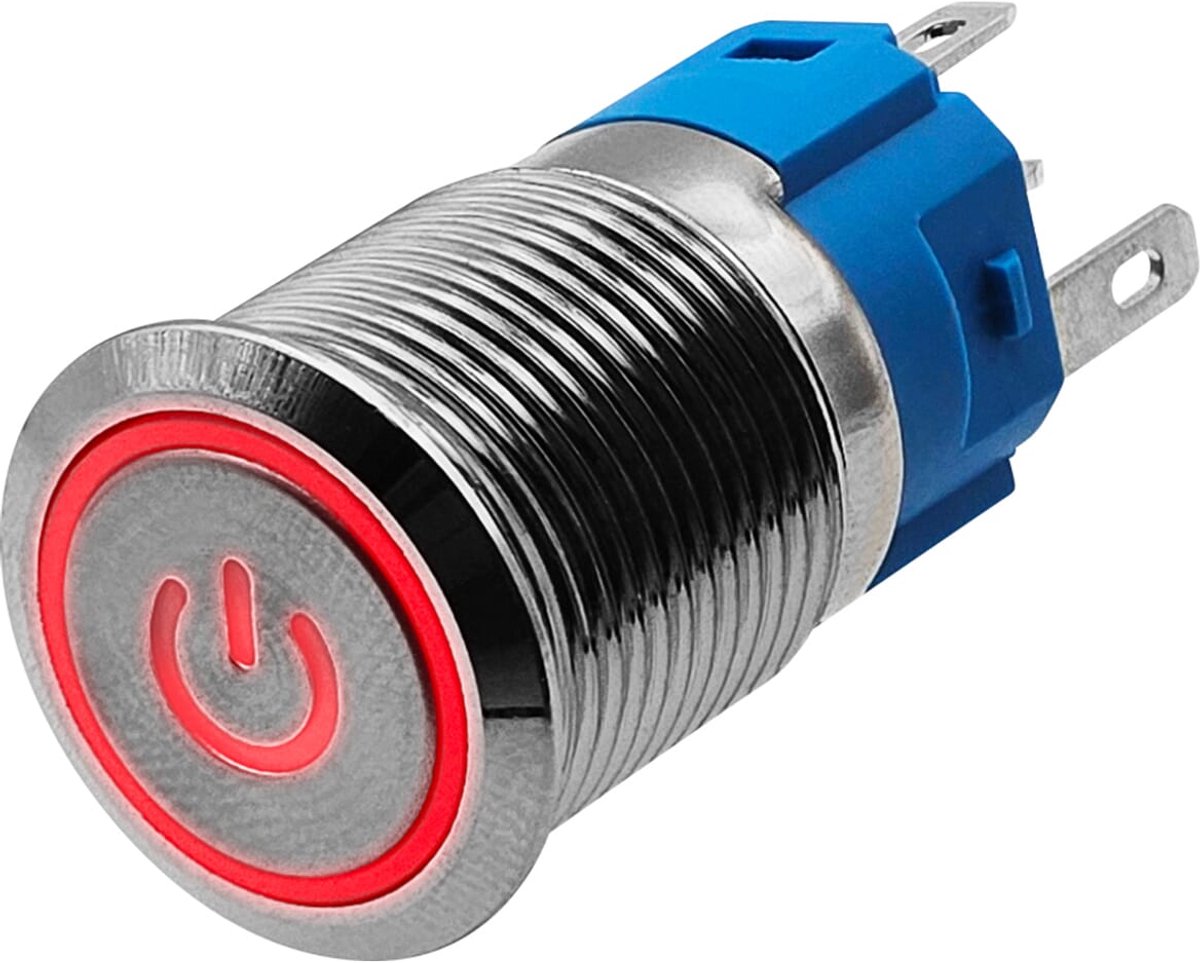 ProRide Metalen Drukschakelaar 12V ON-OFF - 16mm - Aan/uit schakelaar - Spatwaterdicht - 12V/24V - LED Indicatie Rood