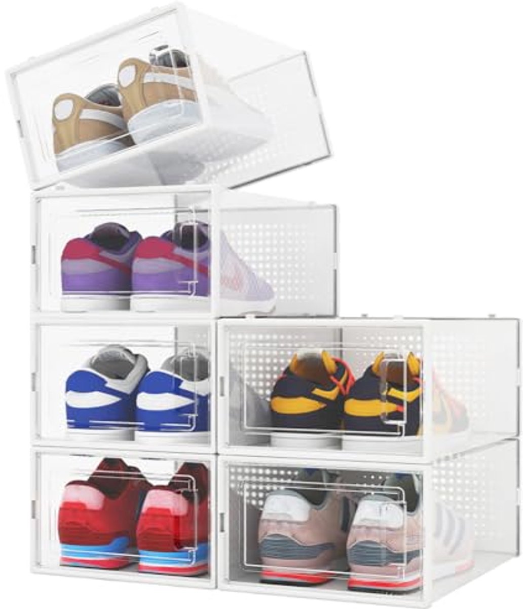 Transparante stapelbare schoenendozen set van 6 - Ruimtebesparende organizer