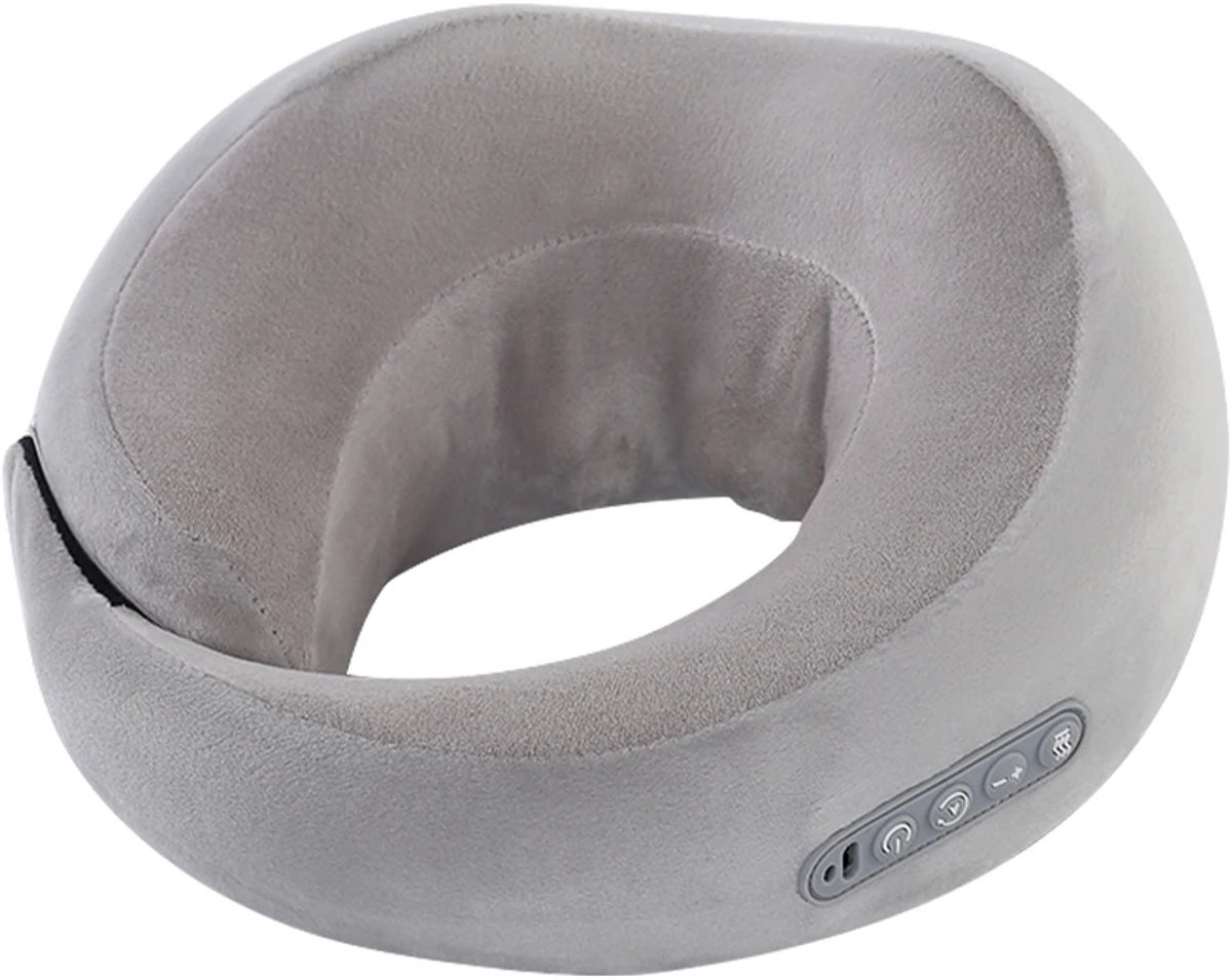 WizBay Premium Select® 2-in-1 Infrarood Nek- en Schoudermassagekussen – U-vormig Massagekussen – 42°C Warmtecompress – 2 Massage Modi – 3 Sterktes – Memory Foam – Draadloos Oplaadbaar – Grijs