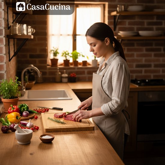 Ensemble de planches à découper en Bamboe CasaCucina - Juice Groove - Avec support - 3 pièces - Planche de service - Avec huile d'entretien - Bois