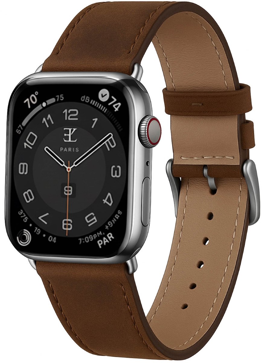 Elysian horlogebandje geschikt voor Apple Watch - Echt Leer - Donkerbruin - 22mm - Quick Release - Verstelbaar - Series 1/2/3/4/5/6/7/8/9/10/11/SE/Ultra(2/3) - Apple Watch Bandje 42/44/45/49mm