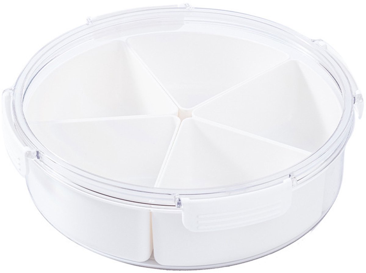 longziming -Ronde Vershoudbak met Deksel – Stapelbare Voedselcontainer voor Koelkast, met 4 of 5 Uitneembare Compartimenten – Ideaal voor Vers Fruit, Groenten, Snacks of Sauzen – Handige Organizer voor Keuken en Restaurant
