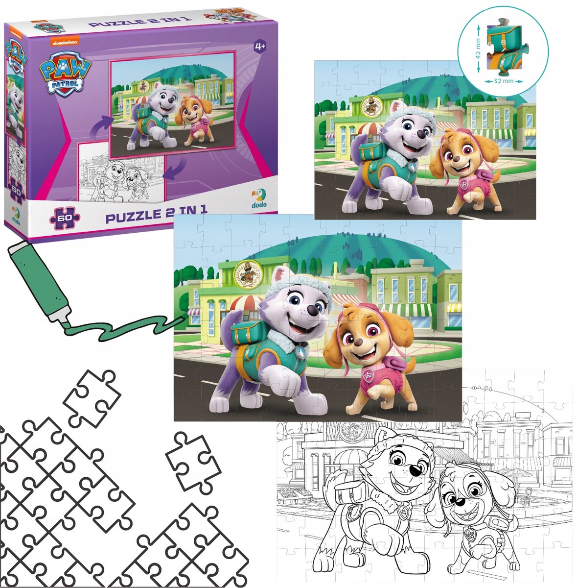 Paw Patrol 2-in-1 puzzel & kleurplaat: 60 elementen
