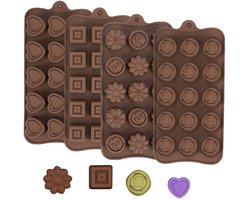 4 Stuks Siliconen Chocoladevormen - Voor Snoep, Fat Bombs Snacks & Truffels - 6 Vormen 60 Holtes Kaarszeep Wax Smeltvorm (Vierkant, Spiraal, Hart, Bloemvormen)