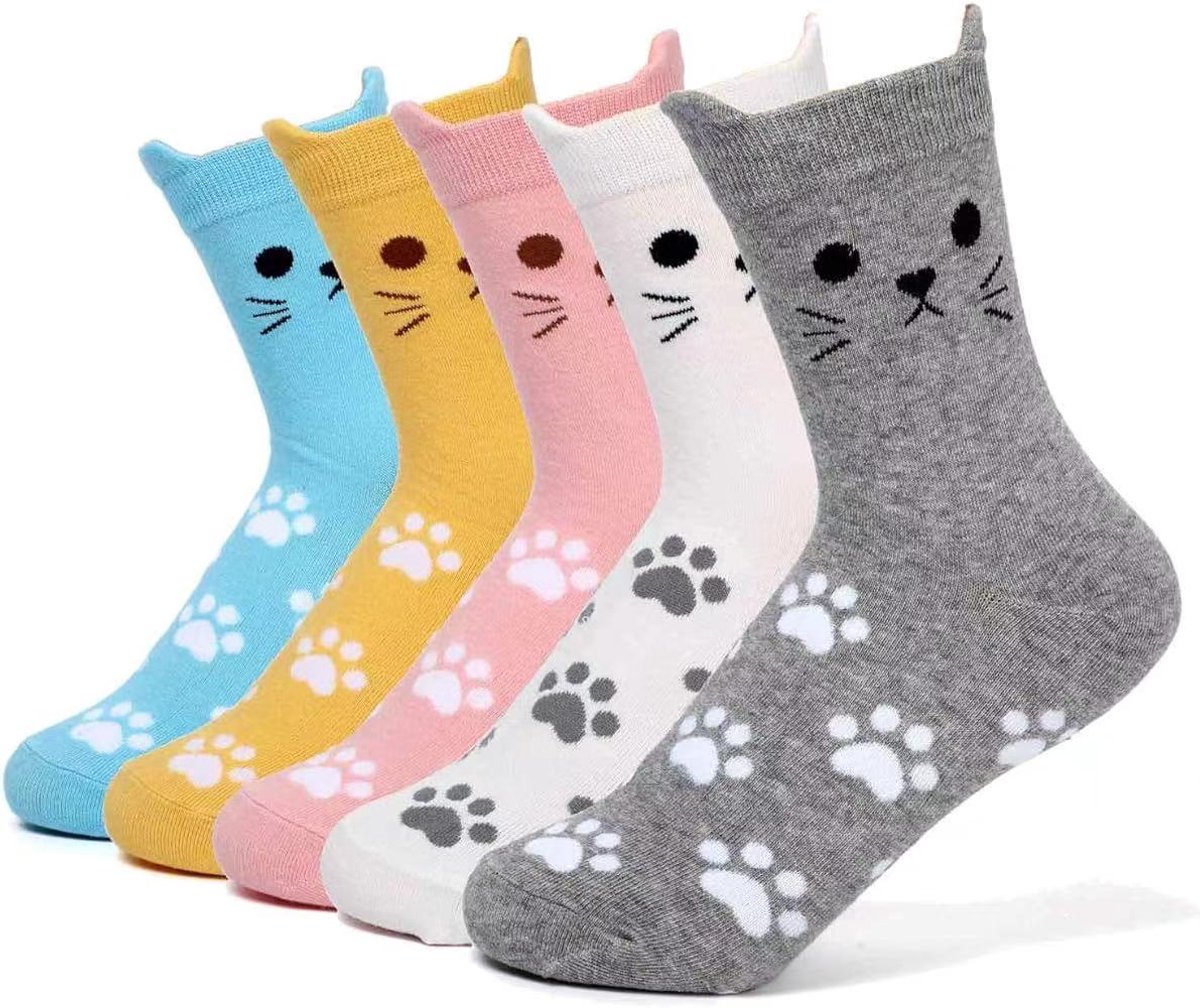 LIXIN Fashion Sokken - Kitten - 5 Paar - Maat 36-40 - Novelty Animal Socks - Dames sokken - Kleurrijke sokken met schattige kat - Casual katoenen sokken - Tieners - Vrouwen - Volwassenen - Leuk Sokken
