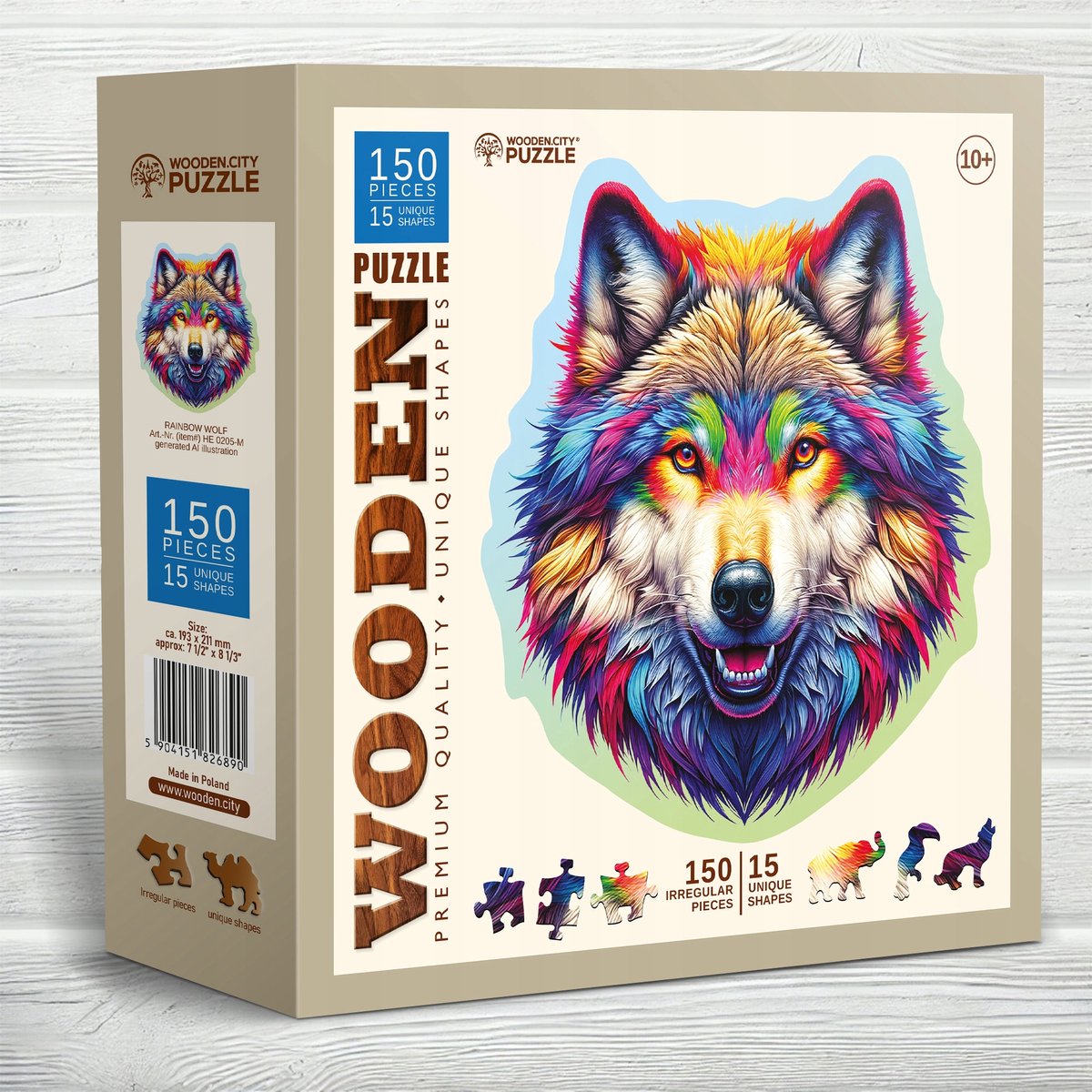 Wooden City Houten puzzel regenboog wolf 150 stukjes - wooden.city