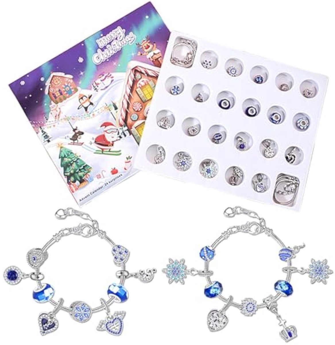 Meisjes sieraden adventskalender met bedelarmband en oorbellen knutselset - Kerstthema.